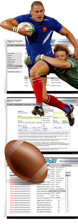 schermate esempio di siti per squadra o società di rugby